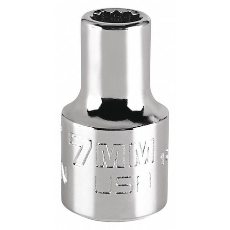 Proto 3/8 in Drive, 7mm Triple Square Metric, Socket, 12 Points, Steel, Chrome, 7 mm J5207MN