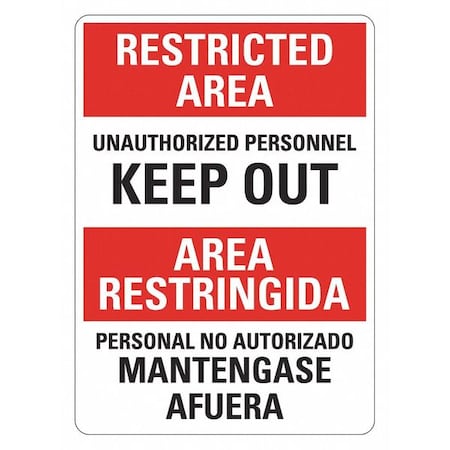 Lyle Restricted Area Sign, 14 in Height, 10 in Width, Plastic, Vertical Rectangle, English, Spanish LCU1-0167-NP_10x14