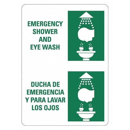 Lyle EMERGENCY SHOWER AND EYE WASH, Spanish-Bilingual, 10 in W x 14 in H, Plastic, LCU1-0178-NP_10x14 LCU1-0178-NP_10x14