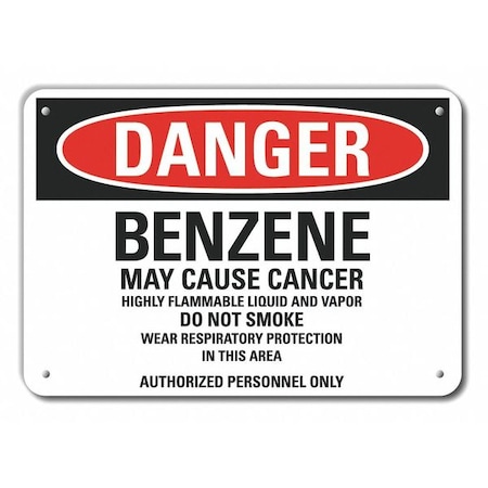 Lyle Danger, Benzene May Cause Cancer Highly Flammable., 10 in x 14 in, Aluminum, LCU4-0738-RA_14x10 LCU4-0738-RA_14x10