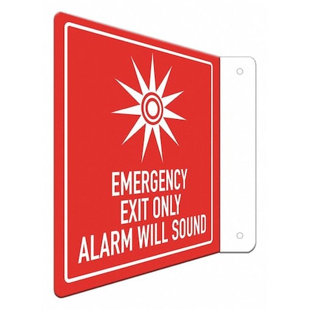 Lyle Exit Sign, Recycled Aluminum, 8" W, 8" H, Emergency Exit Only Alarm Will Sound (Picto), Red LCFL-0046-NA_8x8