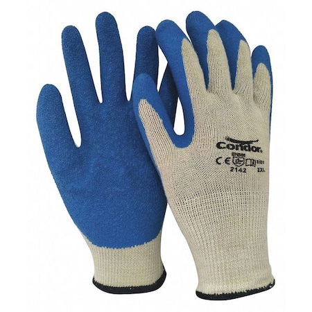 Condor Coated Gloves, Latex, Rough, Palm, 3 Abrasion Level, Cream/Blue, 2XL (11) 1 PR 484T57