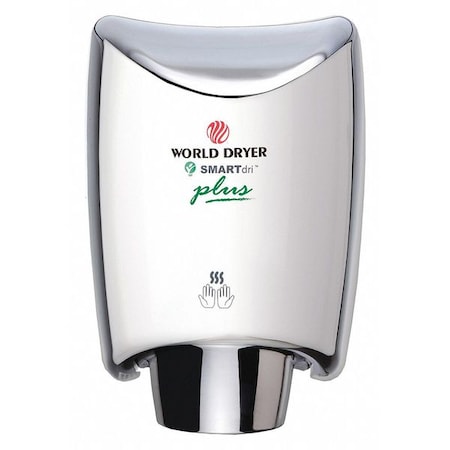 World Dryer Automatic Hand Dryer, 8 sec Dry, 80, 110 to 120V AC, Silver, Polished K-972P2