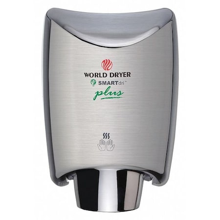 World Dryer Automatic Hand Dryer, 8 sec Dry, 80, 110 to 120V AC, Silver, Brushed K-973P2