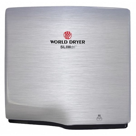 World Dryer Automatic Hand Dryer, 14 sec Dry, 80, 120/208/240V AC, Silver, Brushed L-973A