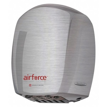 World Dryer Automatic Hand Dryer, 12 sec Dry, 80, 110 to 120V AC, Silver, Brushed J-973A3