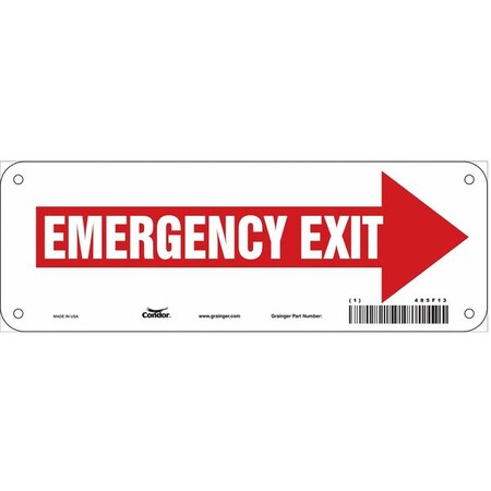Condor Exit Sign, Vinyl, 10" W, 3-1/2" H, Emergency Exit, Red 485F13
