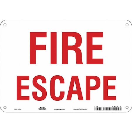 Condor Safety Sign, Polyethylene, 10 in W, 7 in H, FIRE ESCAPE, White 485F17