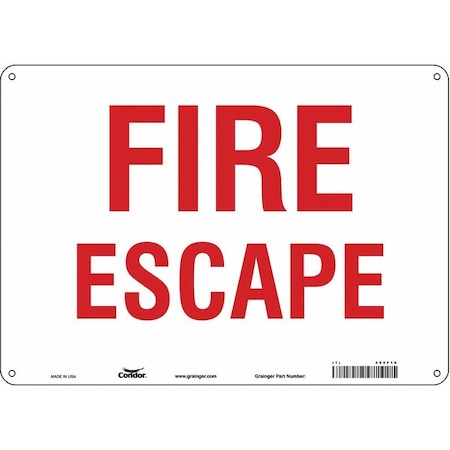 Condor Safety Sign, Polyethylene, 14 in W, 10 in H, FIRE ESCAPE, White 485F18