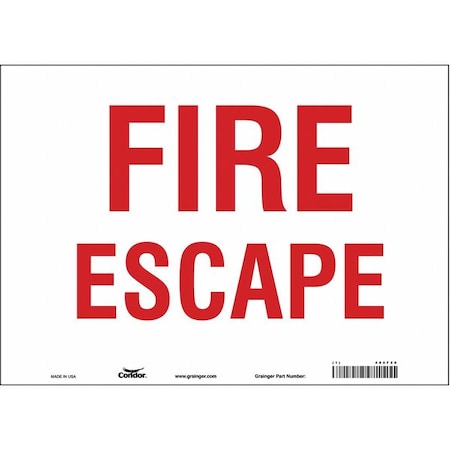Condor Safety Sign, Vinyl, 14 in W, 10 in H, FIRE ESCAPE, White 485F20