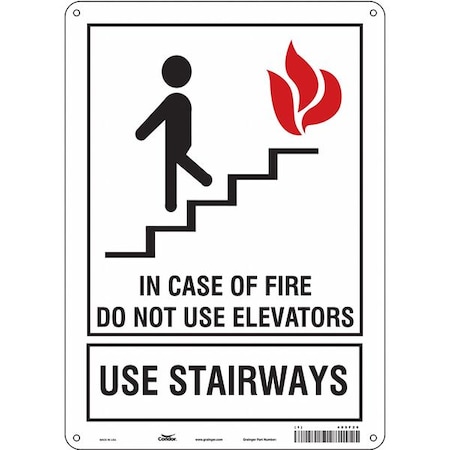 Condor Safety Sign, Polyethylene, 10 in W, 14 in H, IN CASE OF FIRE DO NOT USE ELEVATORS USE STAIRWAYS 485F26
