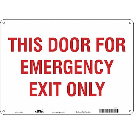 Condor Exit Sign, Plastic, 14" W, 10" H, This Door For Emergency Exit Only, White 485F35