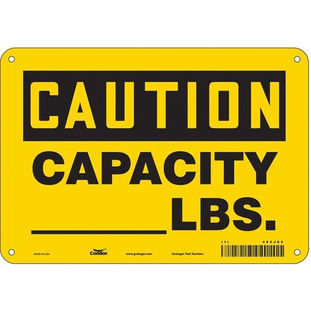 Condor Caution, CAPACITY_ LBS., 10 in W x 7 in H, Vertical Rectangle, Polyethylene, 485J82 485J82