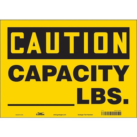 Condor Caution, CAPACITY_ LBS., 14 in W x 10 in H, Horizontal Rectangle, Vinyl, 485J85 485J85