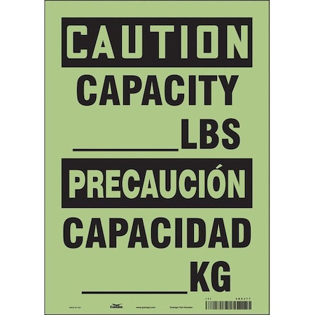 Condor Caution, CAPACITY_ lb/CAPACIDAD_ KG., 10 in W x 14 in H, Vertical Rectangle, Glow Vinyl 485J77