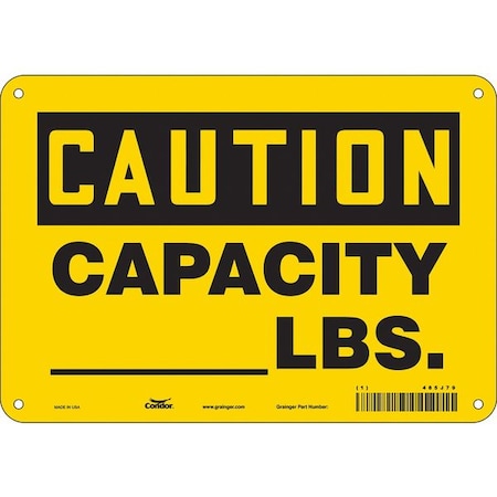 Condor Caution, CAPACITY_ LBS., 10 in W x 7 in H, Vertical Rectangle, Aluminum, 485J79 485J79