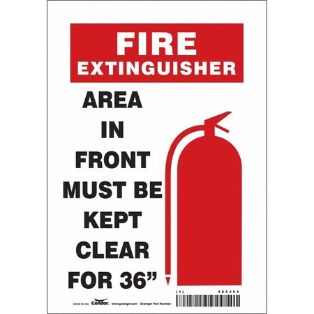 Condor AREA IN FRONT MUST BE KEPT CLEAR FOR 36 in, 7 in W x 10 in H, Horizontal Rectangle, Vinyl, 485J54 485J54