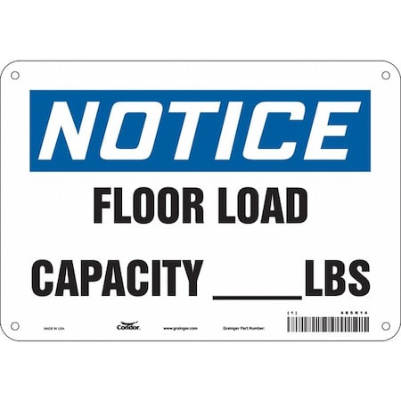 Condor Notice, FLOOR LOAD CAPACITY _ LBS, 10 in W x 7 in H, Vertical Rectangle, Polyethylene, 485K14 485K14