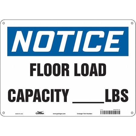 Condor Notice, FLOOR LOAD CAPACITY _ LBS, 14 in W x 10 in H, Horizontal Rectangle, Polyethylene, 485K15 485K15