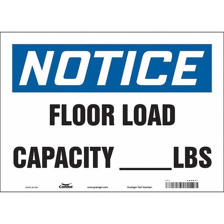 Condor Notice, FLOOR LOAD CAPACITY _ LBS, 14 in W x 10 in H, Horizontal Rectangle, Vinyl, 485K17 485K17