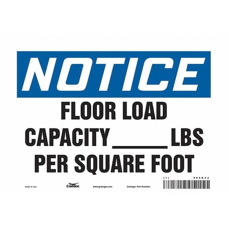 Condor Notice, FLOOR LOAD CAPACITY _ LBS PER SQUARE FOOT, 10 in W x 7 in H, Vinyl, 485K22 485K22