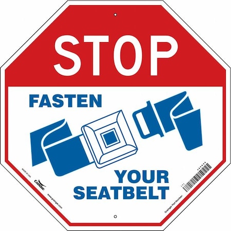 Condor Stop Fasten Seatbelt Sign, 24" W, 24" H, Plastic, Red, White 485K56