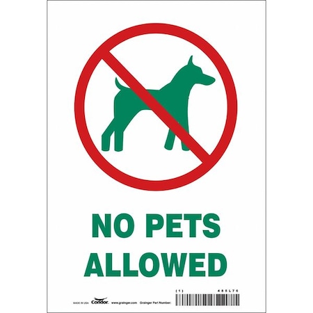 Condor NO PETS ALLOWED, 7 in W x 10 in H, Horizontal Rectangle, Vinyl, 485L76 485L76
