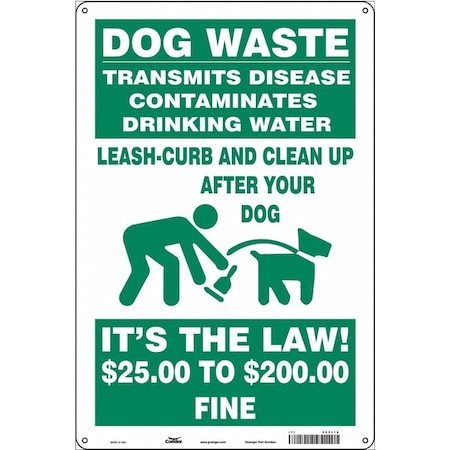 Condor Dog Waste Transmits Disease.Clean Up After Your Dog, 12 in W x 18 in H, Aluminum, 485L16 485L16