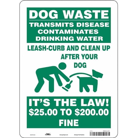 Condor Dog Waste Transmits Disease.Clean Up After Your Dog, 10 in W x 14 in H, Vinyl, 485L21 485L21