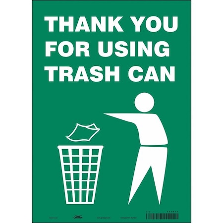 Condor THANK YOU FOR USING TRASH CAN, 10 in W x 14 in H, Vertical Rectangle, Vinyl, 485M70 485M70