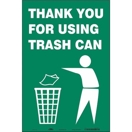 Condor THANK YOU FOR USING TRASH CAN, 12 in W x 18 in H, Vertical Rectangle, Vinyl, 485M71 485M71