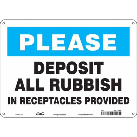 Condor DEPOSIT ALL RUBBISH IN RECEPTACLES PROVIDED, 14 in W x 10 in H, Aluminum, 485M79 485M79