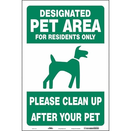 Condor DESIGNATED PET AREA FOR RESIDENTS ONLY PLEASE CLEAN UP AFTER YOUR PET, 12 in x 18 in, Vinyl, 485M09 485M09