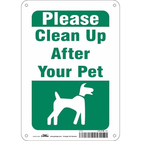 Condor PLEASE CLEAN UP AFTER YOUR PET, 7 in W x 10 in H, Horizontal Rectangle, Aluminum, 485M19 485M19