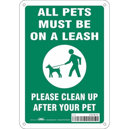 Condor ALL PETS MUST BE ON A LEASH PLEASE CLEAN UP AFTER YOUR PET, 7 in W x 10 in H, Aluminum, 485M29 485M29
