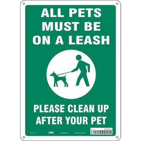Condor ALL PETS MUST BE ON A LEASH PLEASE CLEAN UP AFTER YOUR PET, 10 in W x 14 in H, Aluminum, 485M30 485M30