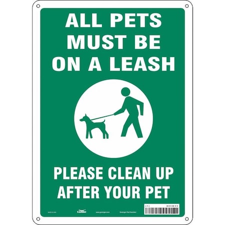 Condor ALL PETS MUST BE ON A LEASH PLEASE CLEAN UP AFTER YOUR PET, 10 in W x 14 in H, Polyetheylene, 485M33 485M33