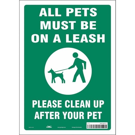Condor ALL PETS MUST BE ON A LEASH PLEASE CLEAN UP AFTER YOUR PET, 10 in W x 14 in H, Vinyl, 485M37 485M37