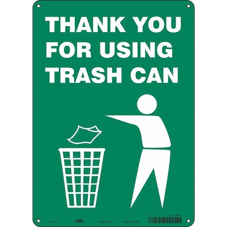 Condor THANK YOU FOR USING TRASH CAN, 10 in W x 14 in H, Vertical Rectangle, Aluminum, 485M64 485M64