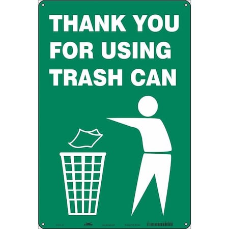 Condor THANK YOU FOR USING TRASH CAN, 12 in W x 18 in H, Vertical Rectangle, Polyethylene, 485M68 485M68