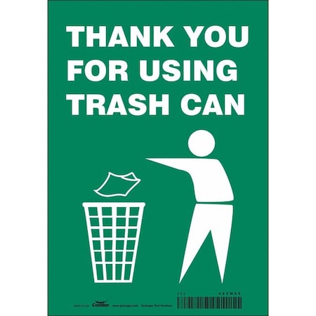 Condor THANK YOU FOR USING TRASH CAN, 7 in W x 10 in H, Horizontal Rectangle, Vinyl, 485M69 485M69