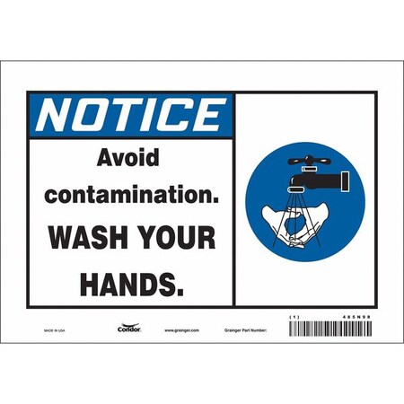 Condor Notice, AVOID CONTAMINATION. WASH YOUR HANDS., 10 in W x 7 in H, Vertical Rectangle, Vinyl, 485N98 485N98