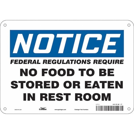 Condor FEDERAL REGULATIONS REQUIRE NO FOOD TO BE STORED OR EATEN IN REST ROOM, 10 in W x 7 in H, 485N17 485N17
