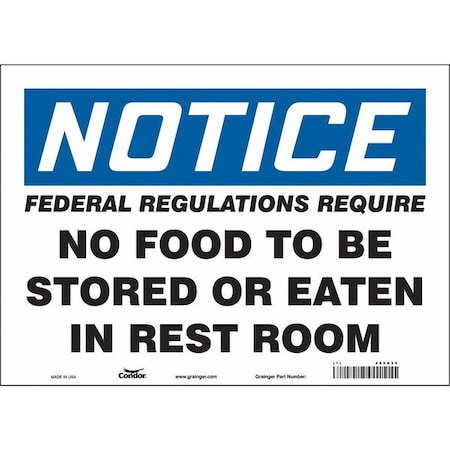 Condor FEDERAL REGULATIONS REQUIRE NO FOOD TO BE STORED OR EATEN IN REST ROOM, 14 in W x 10 in H, 485N20 485N20