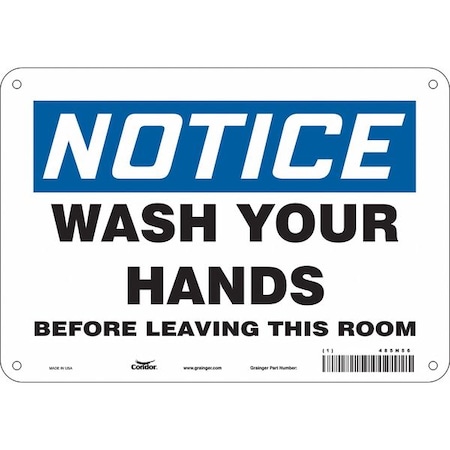 Condor Notice, WASH YOUR HANDS BEFORE LEAVING THIS ROOM, 10 in W x 7 in H, Aluminum, 485N56 485N56