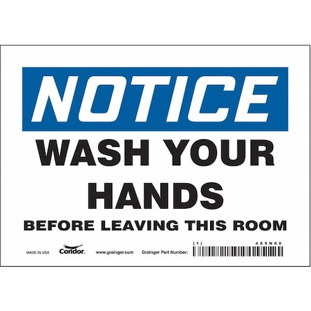 Condor Notice, WASH YOUR HANDS BEFORE LEAVING THIS ROOM, 7 in W x 5 in H, Vinyl, 485N60 485N60