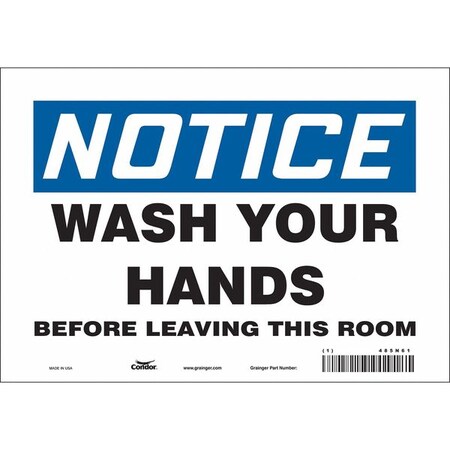 Condor Notice, WASH YOUR HANDS BEFORE LEAVING THIS ROOM, 10 in W x 7 in H, Vinyl, 485N61 485N61