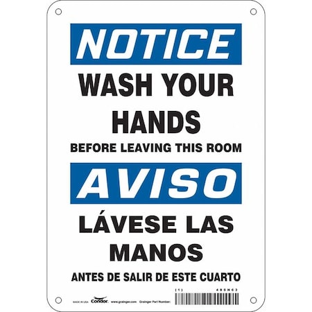 Condor WASH YOUR HANDS BEFORE LEAVING THIS ROOM, Spanish-Bilingual, 10 in H x 7 in W, Aluminum, 485N63 485N63