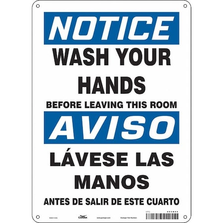 Condor WASH YOUR HANDS BEFORE LEAVING THIS ROOM, Spanish-Bilingual, 14 in H x 10 in W, Aluminum, 485N64 485N64