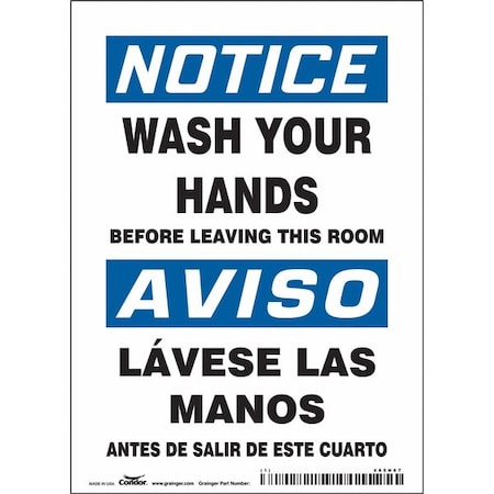 Condor WASH YOUR HANDS BEFORE LEAVING THIS ROOM, Spanish-Bilingual, 5 in W x 7 in H, 485N67 485N67